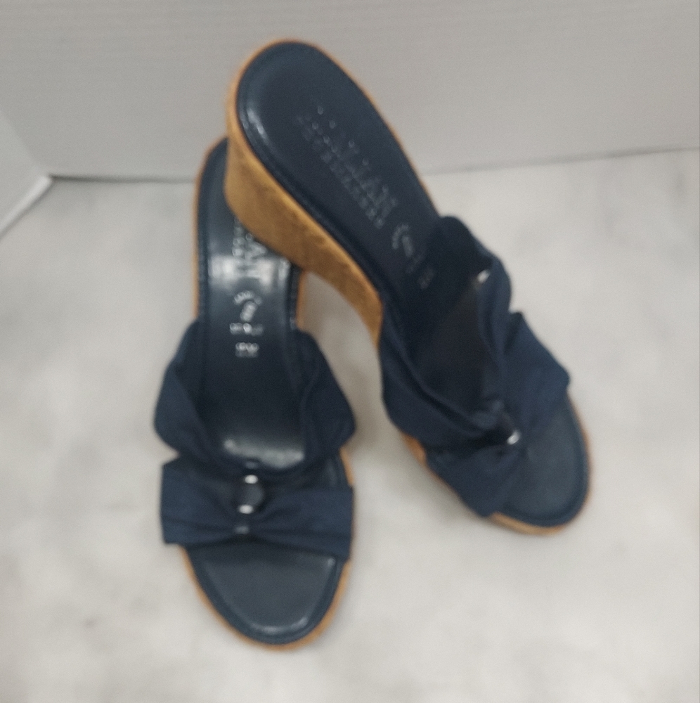 Italian Shoemaker Summer Vacation Blue Slide Wedge/Sandals Size 11M - Picture 1 of 8